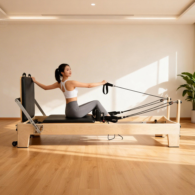 Pilates Yoga Machine - Beyaz Akçaağaç Taşınabilir Ayarlanabilir Pilates Reformer