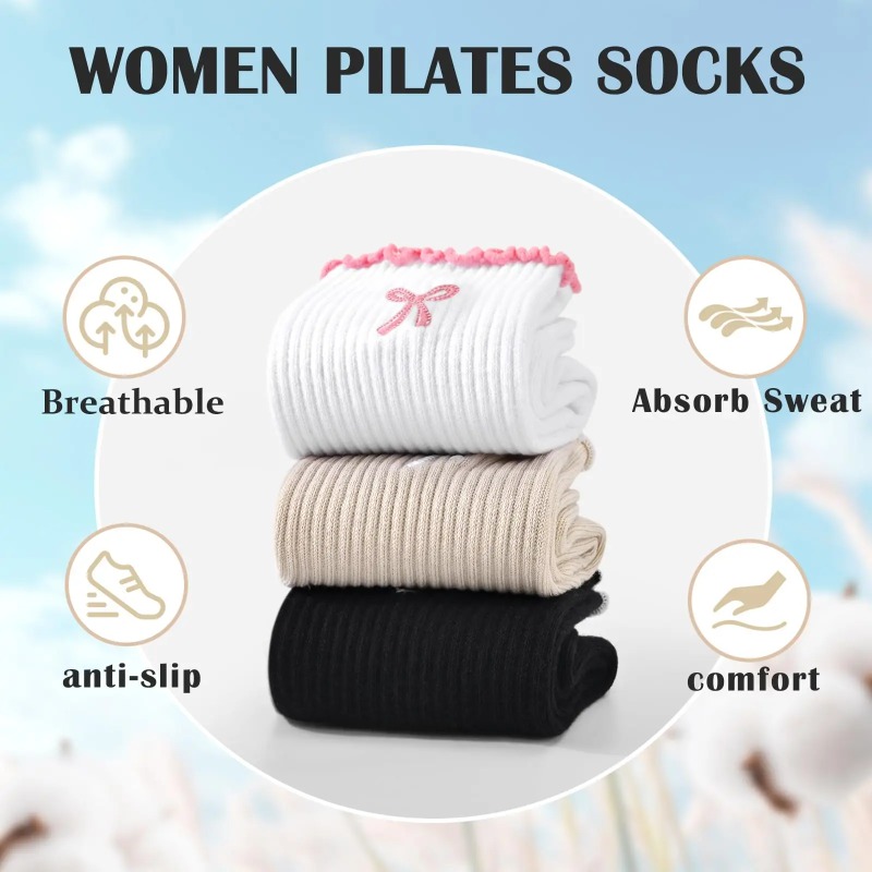 Pilates Yoga &A - Profesyonel Yoga Çorapları, Pamuklu Kayışlı Silikon